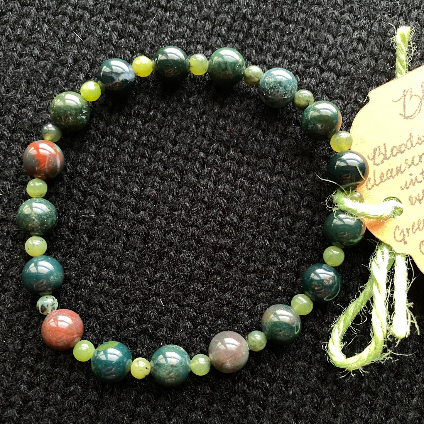 Bloodstone and Canadian Green Jade Gemstone Bracelet (4mm & 8mm)