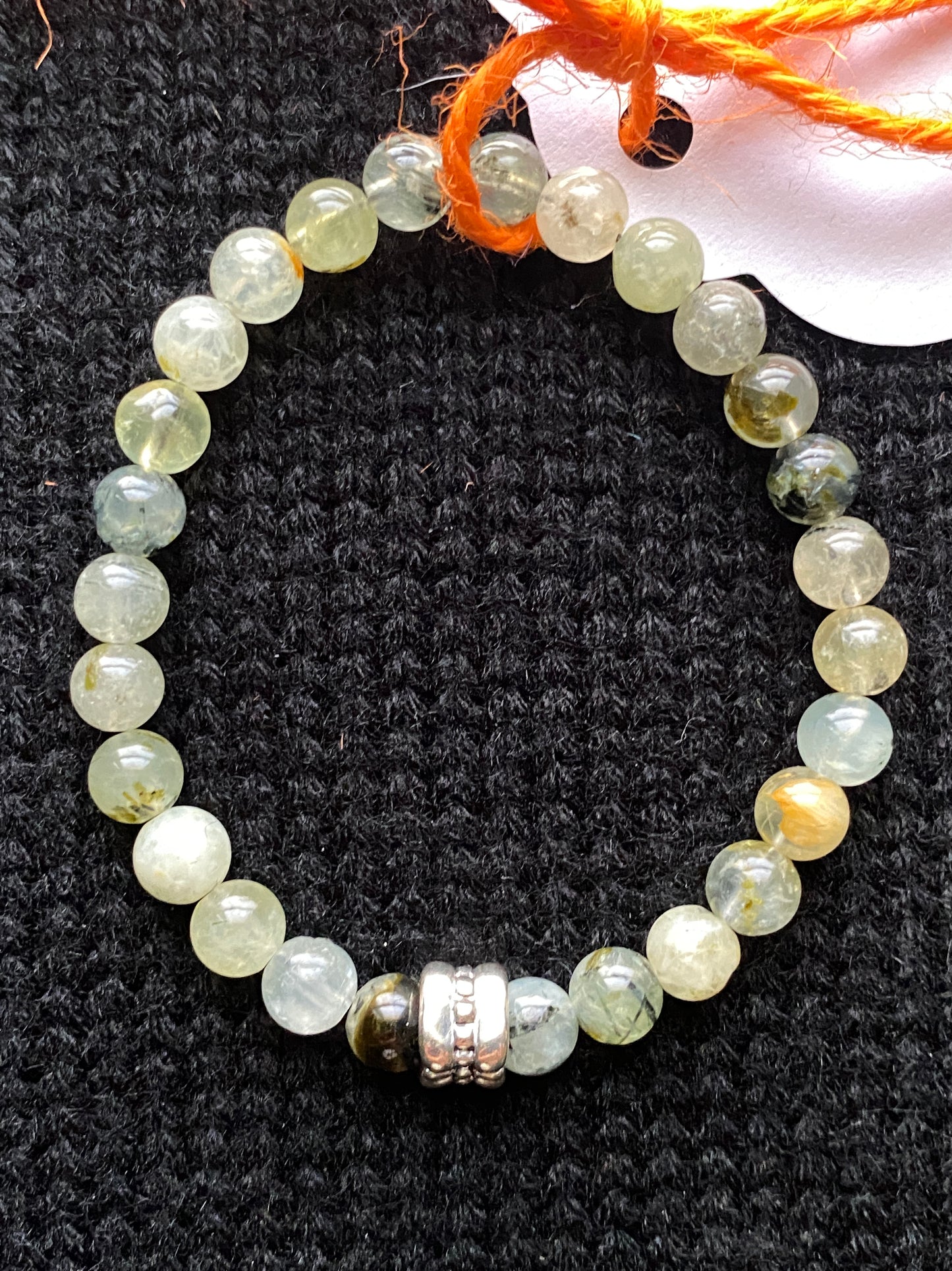 Green Prehnite Crystal Bracelet with Accent Bead (6mm)