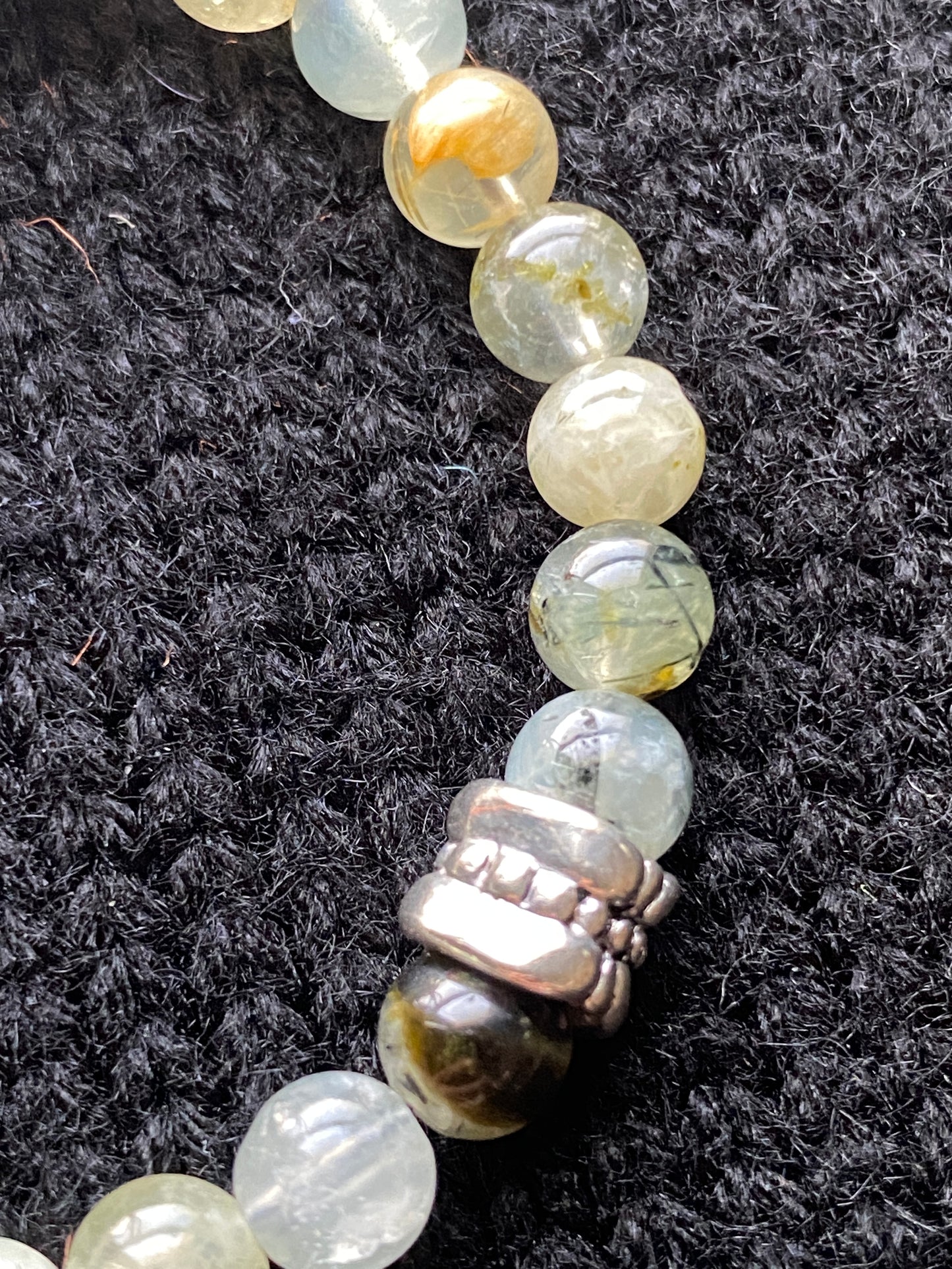 Green Prehnite Crystal Bracelet with Accent Bead (6mm)