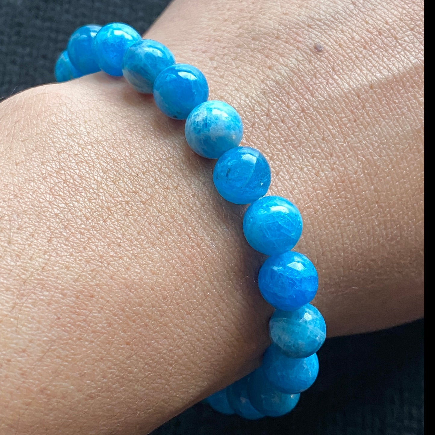 Blue Apatite (glossy finish) Crystal Bracelet (8 mm)